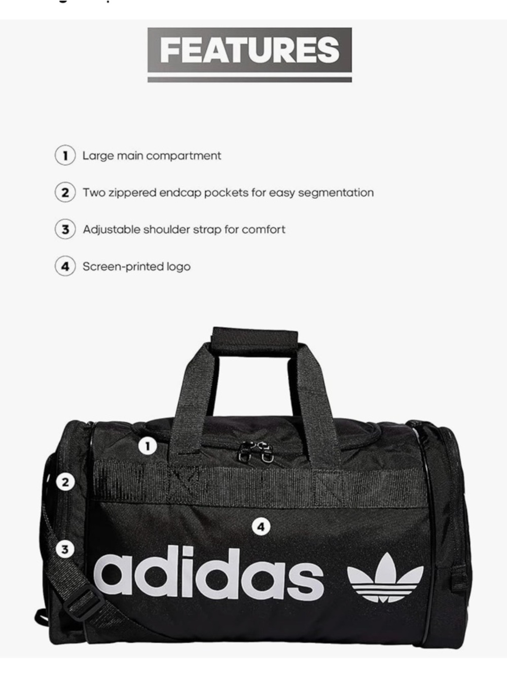 Adidas Black Original Unisex Duffel Bag - Classic Logo. See all Pics - Picture 5 of 7